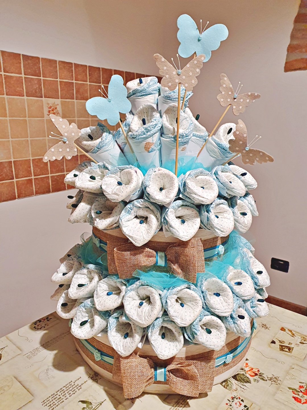 torte pannolini Vicenza Italia composizioni originali idee regalo nascita fatto a mano personalizzato bambino bambina bimbi bimbe silvia mogentale